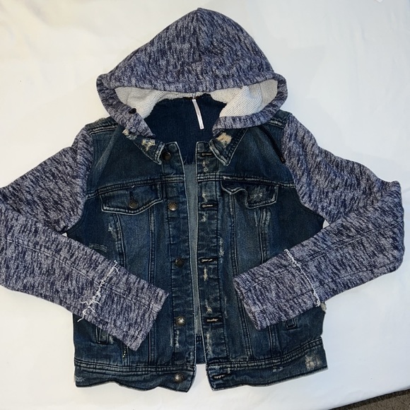 Free People Distressed Knit Denim Jacket - Picture 7 of 11